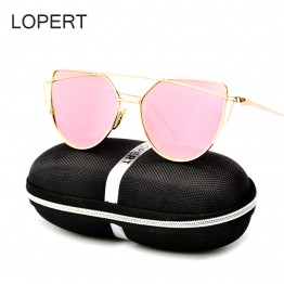 LOPERT Cat Eye Polarized Sunglasses Women Classic Brand Designer Glasses Twin-Beams Rose Gold Frame Mirror Sun Glasses UV400